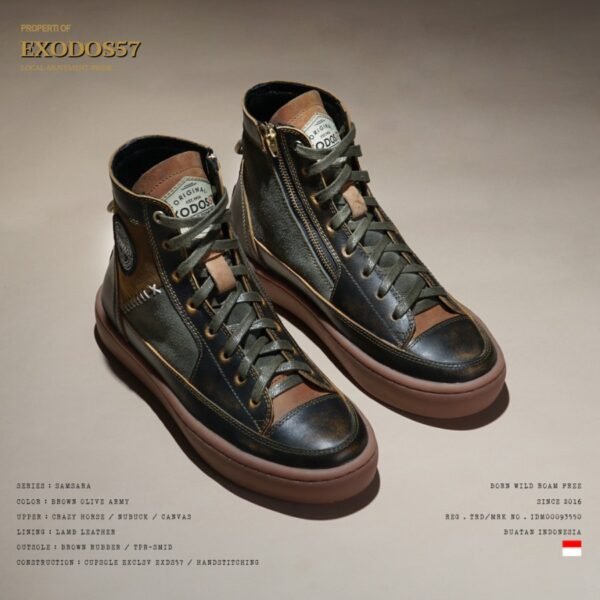 Sepatu Sneakers Kulit Pria Exodos57 Samsara Brown Olive Army